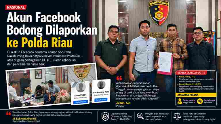 Serang Nama Baik H. Bistamam di Medsos, Dua Akun Facebook Dilaporkan ke Ditkrimsus Polda Riau