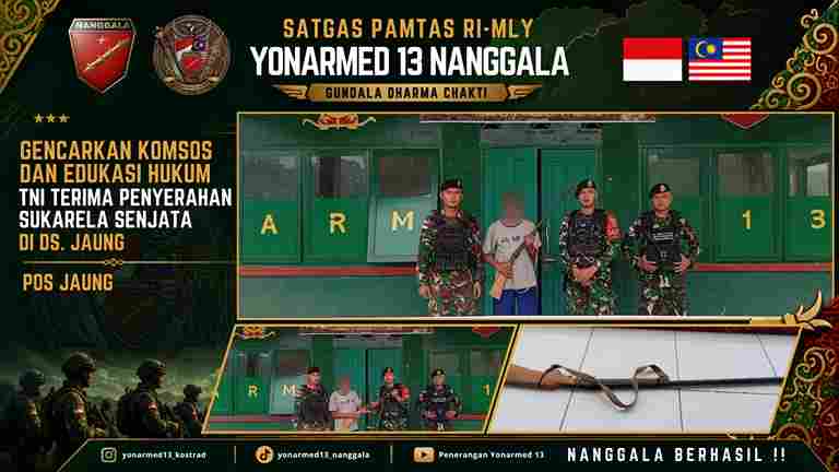 SATGAS YONARMED 13/NANGGALA TERIMA PENYERAHAN SUKARELA SENPI RAKITAN DI POS JAUNG